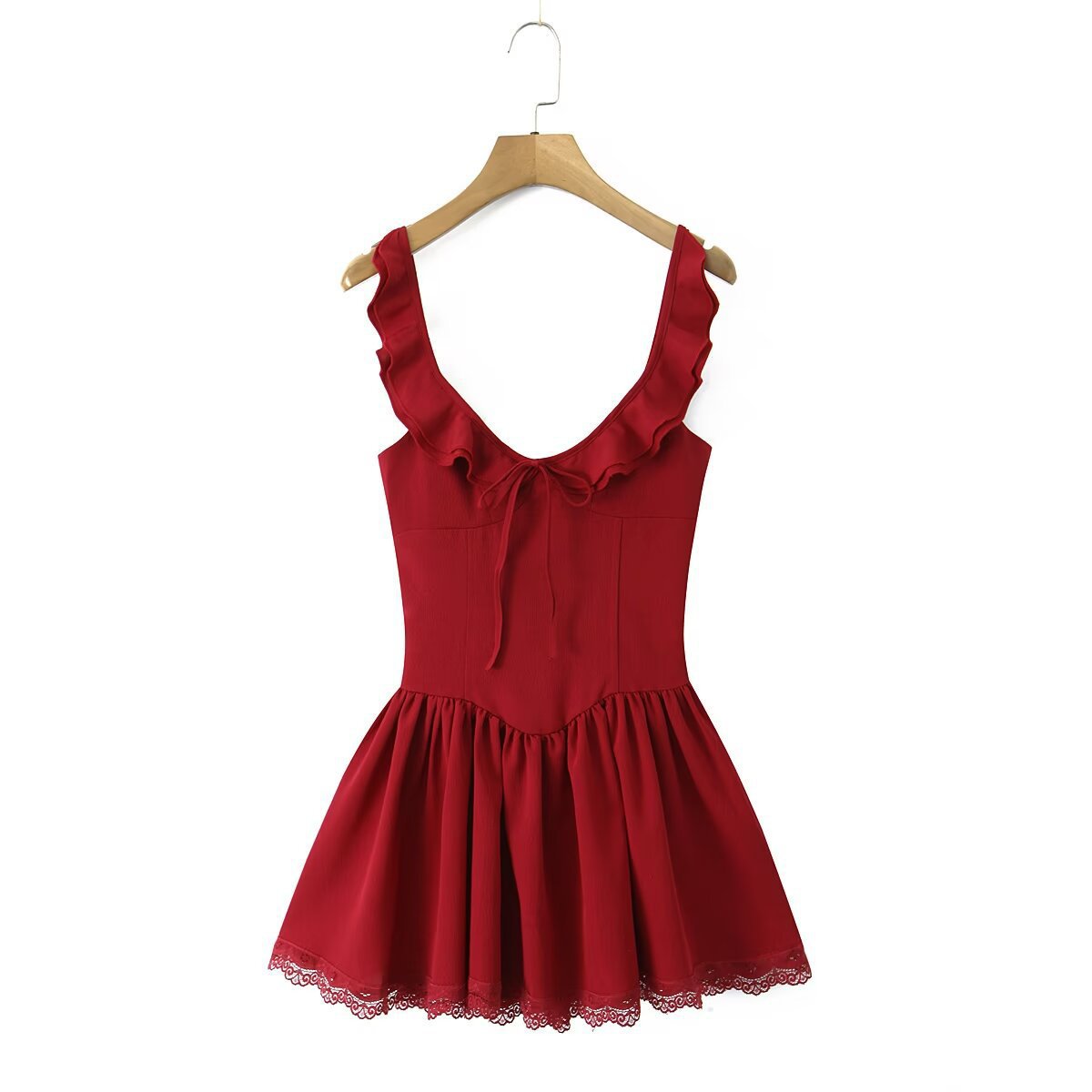 Spring New Women's Solid Color Pullover Sleeveless Side Strap Short Dress Red - Shop at LoveMi