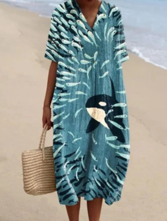 Printed Loose Short sleeve One piece Dress For Women Style2 - Shop at LoveMi