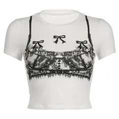 Europe And America Cross Border Fashion Underwear Printing Contrast Colour Loose All-match Short Sleeve T-shirt Top - Nwmft04662 White - View 1