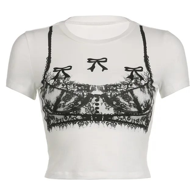 Europe And America Cross Border Fashion Underwear Printing Contrast Color Loose All match Short Sleeve T shirt Top Nwmft04662 White - Shop at LoveMi