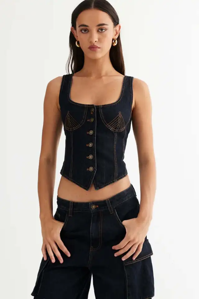 Women's Fashion Slim Fit Denim Vest Ink Blue - Shop at LoveMi