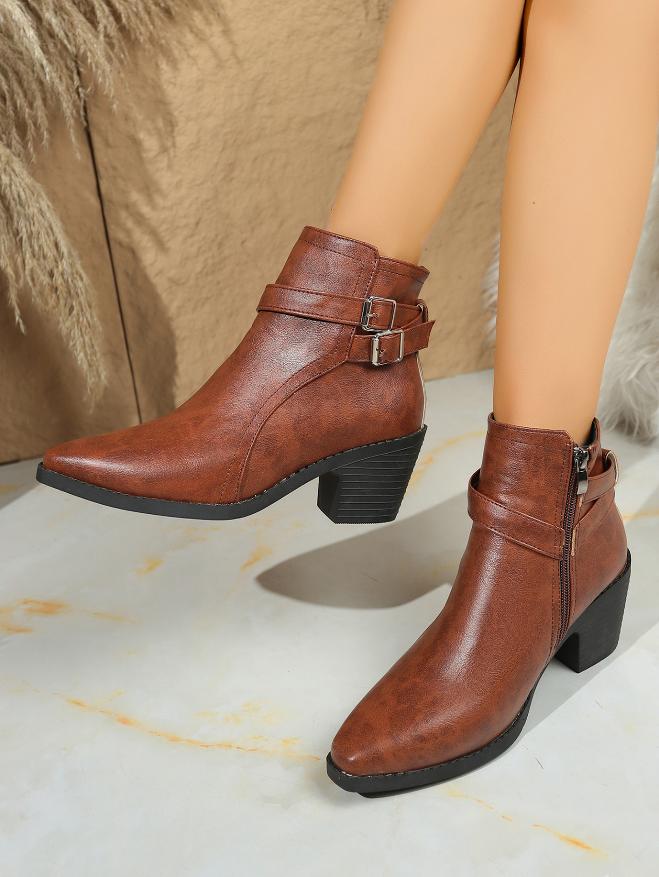 Sarah Express Buckle Ankle Boots Sole View