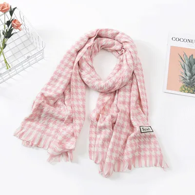 Autumn And Winter Black And White Houndstooth Scarf Artificial Cashmere Shawl Tassel Pink Plaid - Shop at LoveMi