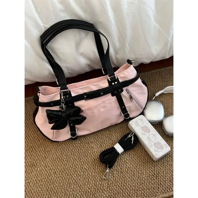 Commuter Underarm Design Girl's Headwind Texture Motorcycle Satchel Pink - Shop at LoveMi