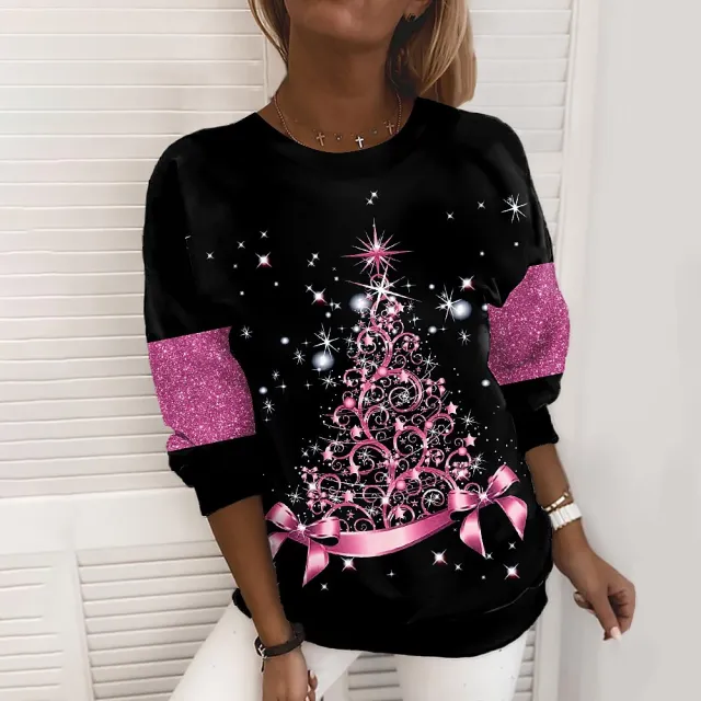 Christmas Sweater Women's 3D Digital Printing Pullover Jacket Fashion Casual Sweatshirt Long Sleeve Printed Round Neck Shirt Top Clothes Pink - Shop at LoveMi