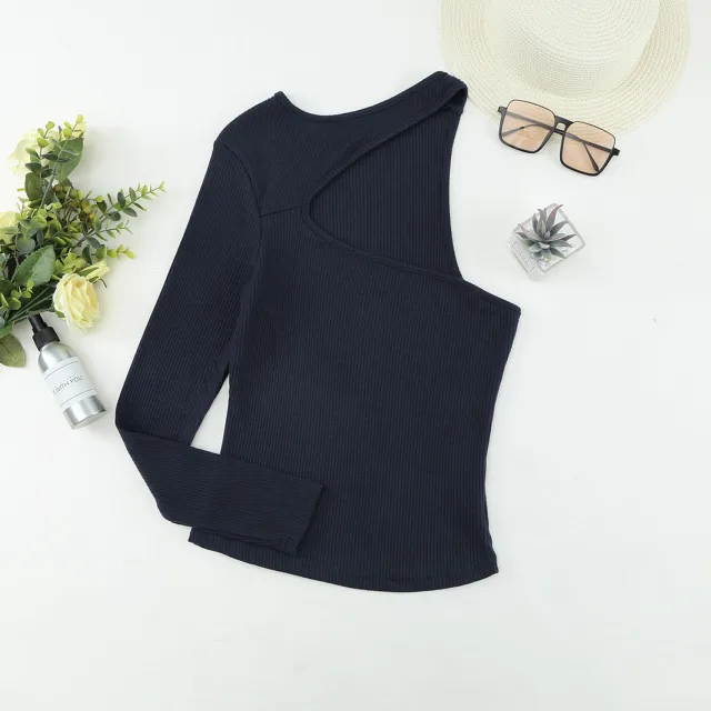 Solid Color Asymmetric Strapless Sexy Sweater Blue - Shop at LoveMi