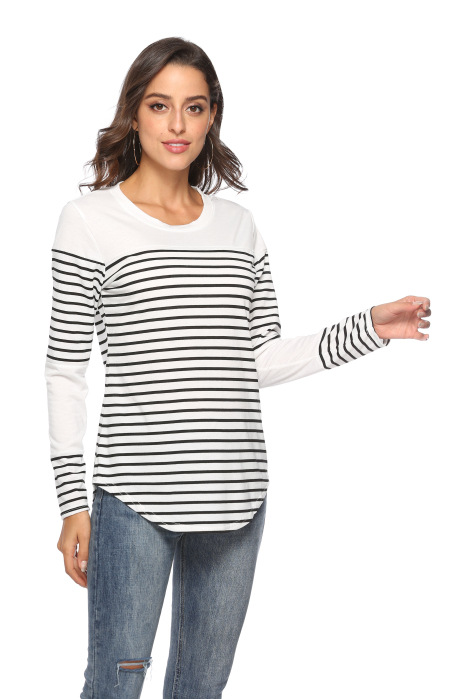 Title 5, Casual striped stitching long-sleeved loose T-s...