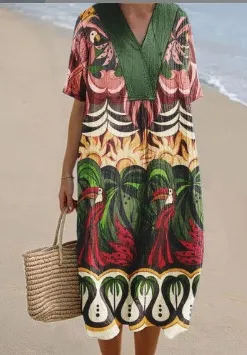 Creative Women Loose Printed V neck Dress B22Qkg23P2G8A124 - Shop at LoveMi