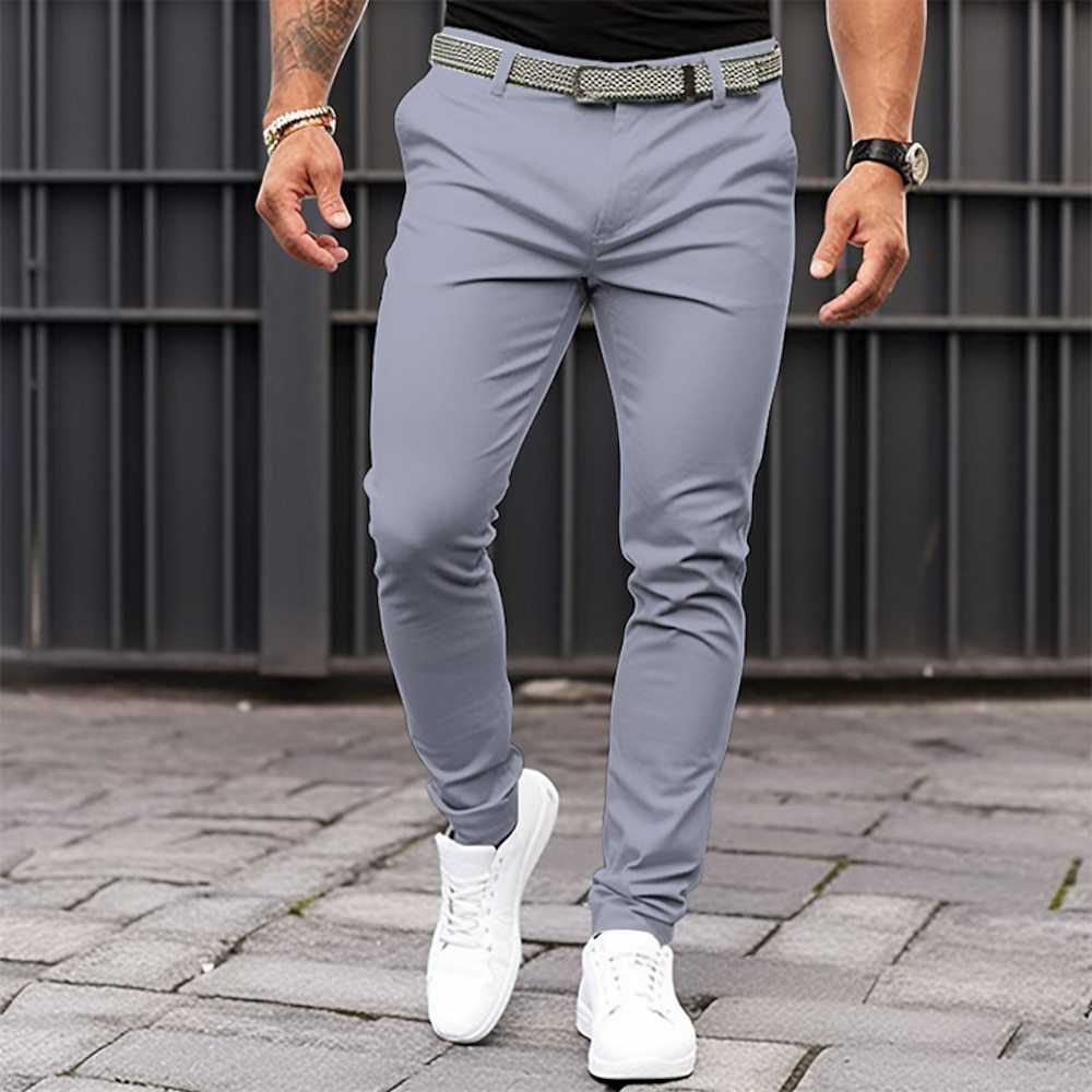 Men's Pure Color Tight Pocket Zipper Business Casual Slim-fitting Trousers - Image 12
