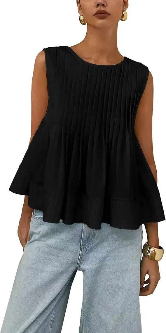 Pleated Slim fit Loose Vest Shirt Black - Shop at LoveMi