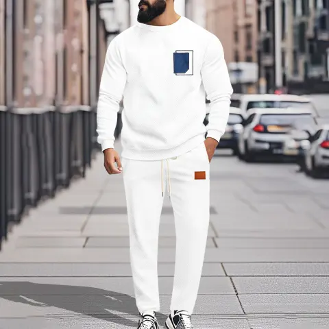 Men's Sport Suit Color Matching Sweater Two-piece Casual Fashion