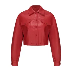Women's Long-sleeved Single-breasted Short Jacket European And American - Red - View 1