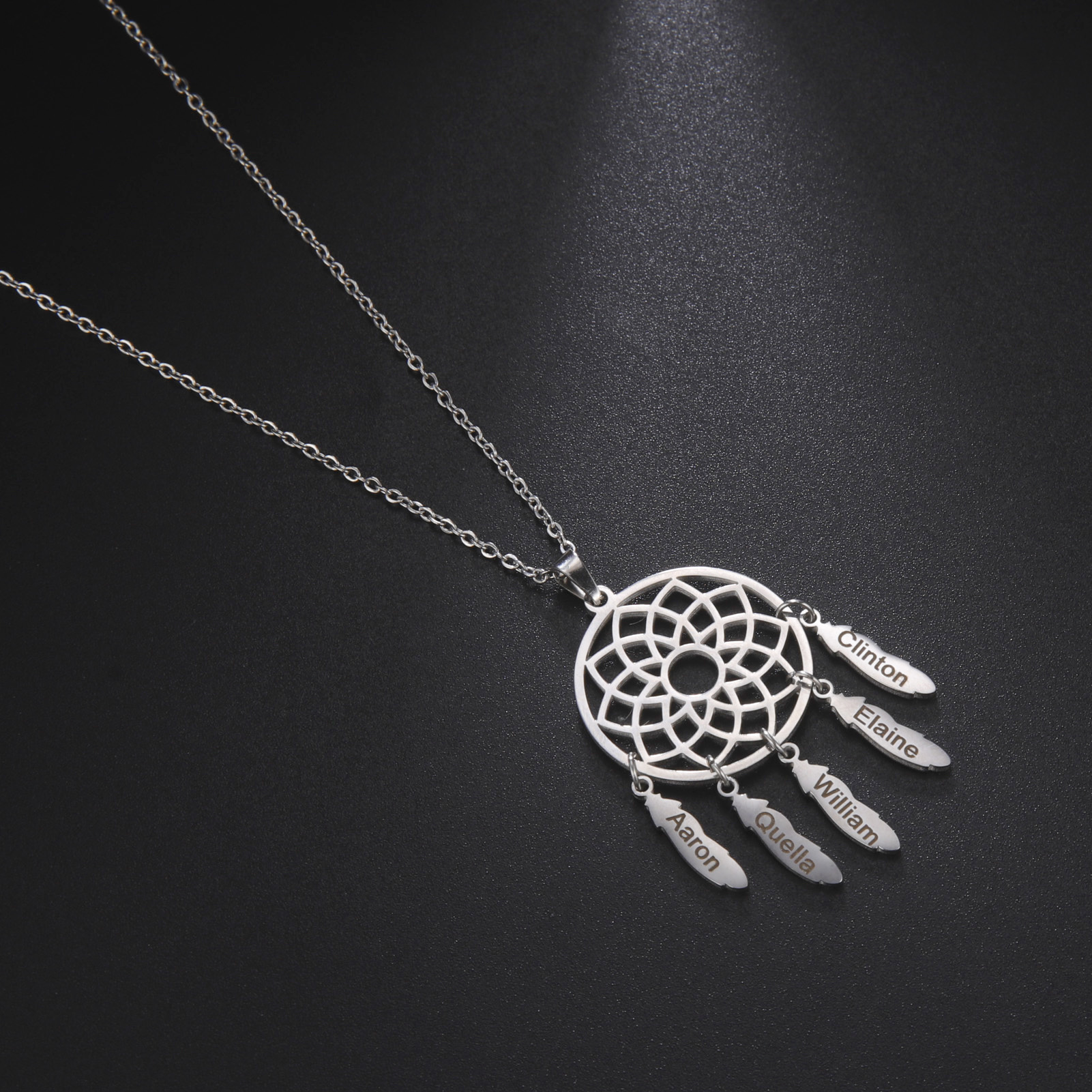 Titanium Steel Necklace Feather Ring Hollow Dream Net Pendant