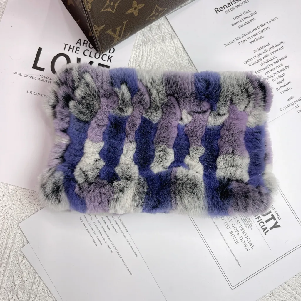Women's Versatile Fur Snood Warm Scarf - Pink Gray Purple