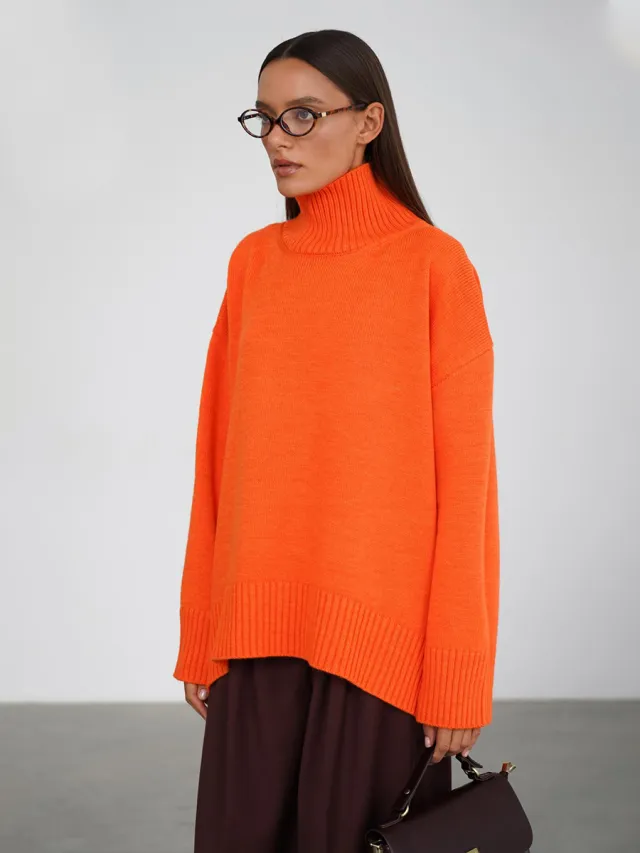 European And American Style Autumn And Winter Solid Color Turtleneck Sweater Loose Orange - Shop at LoveMi