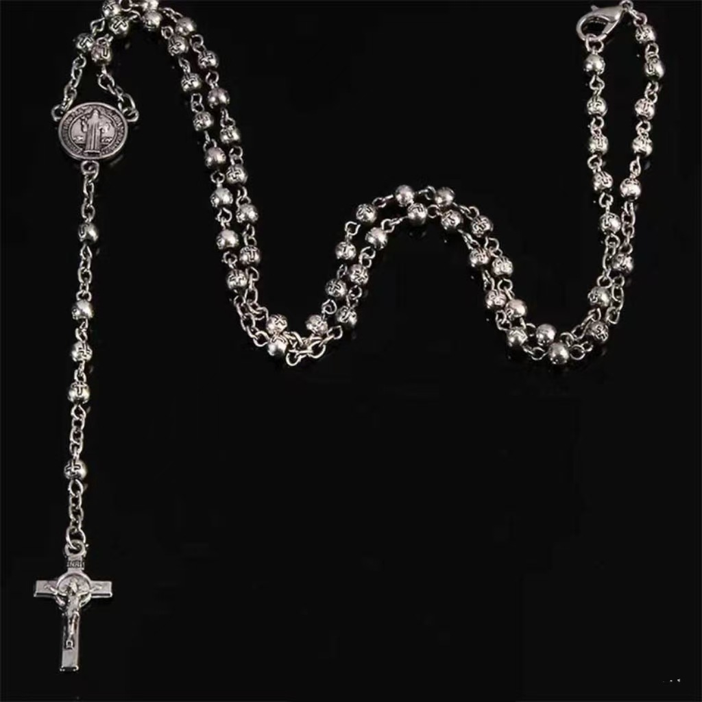 Cross Collar Beaded Long Necklace