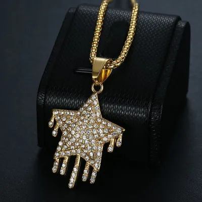 Hip Hop Stainless Steel Dropper Full Diamond Five-pointed Star Pendant