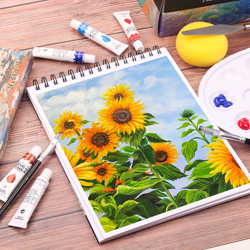 مجموعة ألوان أكريليك جديدة للبروبيلين 24 لون بأحجام 12 مل وفرش للرسم