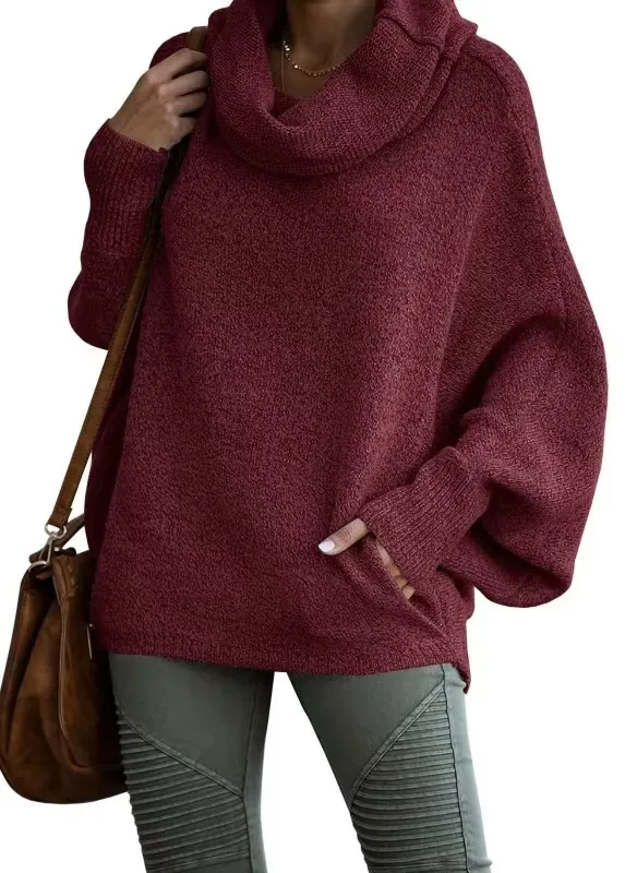 Lantern Loose Long Sleeve Casual Sweater Wine - Shop at LoveMi
