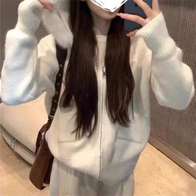 Maillard Coffee Color Fur Collar Hooded Sweater Coat Casual Style Beige - Shop at LoveMi