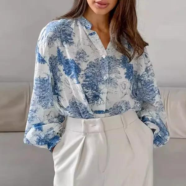 Vintage Floral Long Sleeve Shirt Women's Fashion - Floral