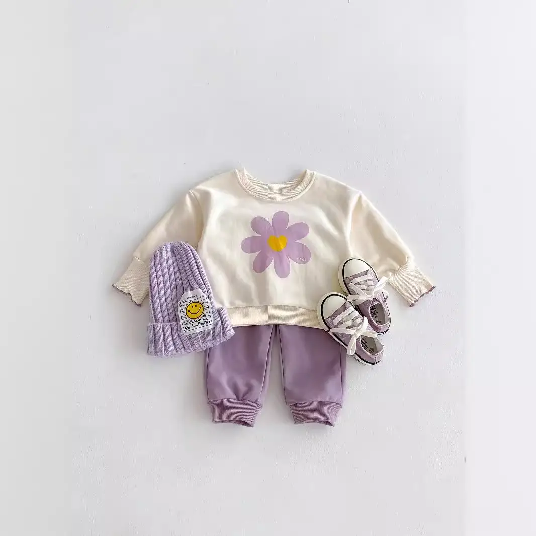 Infant Two-piece Set Cute Flower Sweatshirt And Sweatpants Baby Girl Suit
