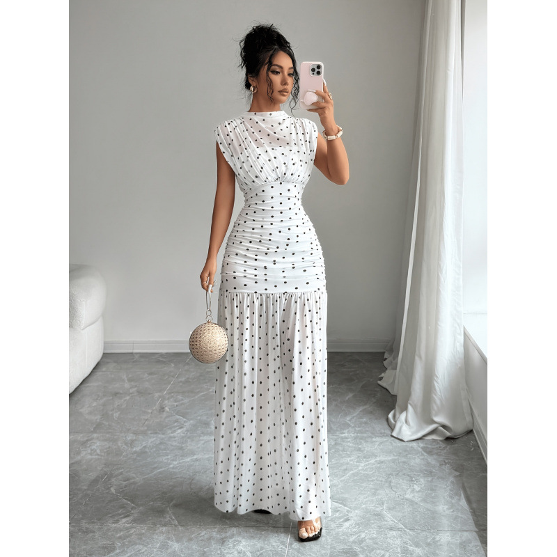 Robe femme élégante à pois taille cintrée