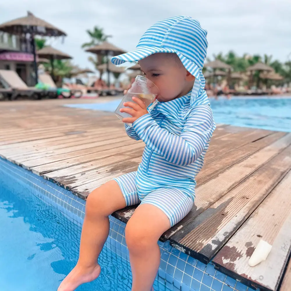 Toddler Swimsuit Quick Drying Fabric Long Sleeve Shorts Hat 2-piece Set
