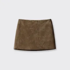 Distressed Sheepskin Suede Simple Sheath Skirt - Milk Tea - View 1