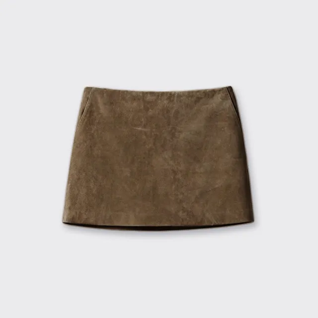 Distressed Sheepskin Suede Simple Sheath Skirt Milk Tea - Shop at LoveMi