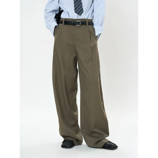 Profile Suit Pants Vertical And Smooth Casual Straight Trousers Dark Tea Brown - Shop at LoveMi