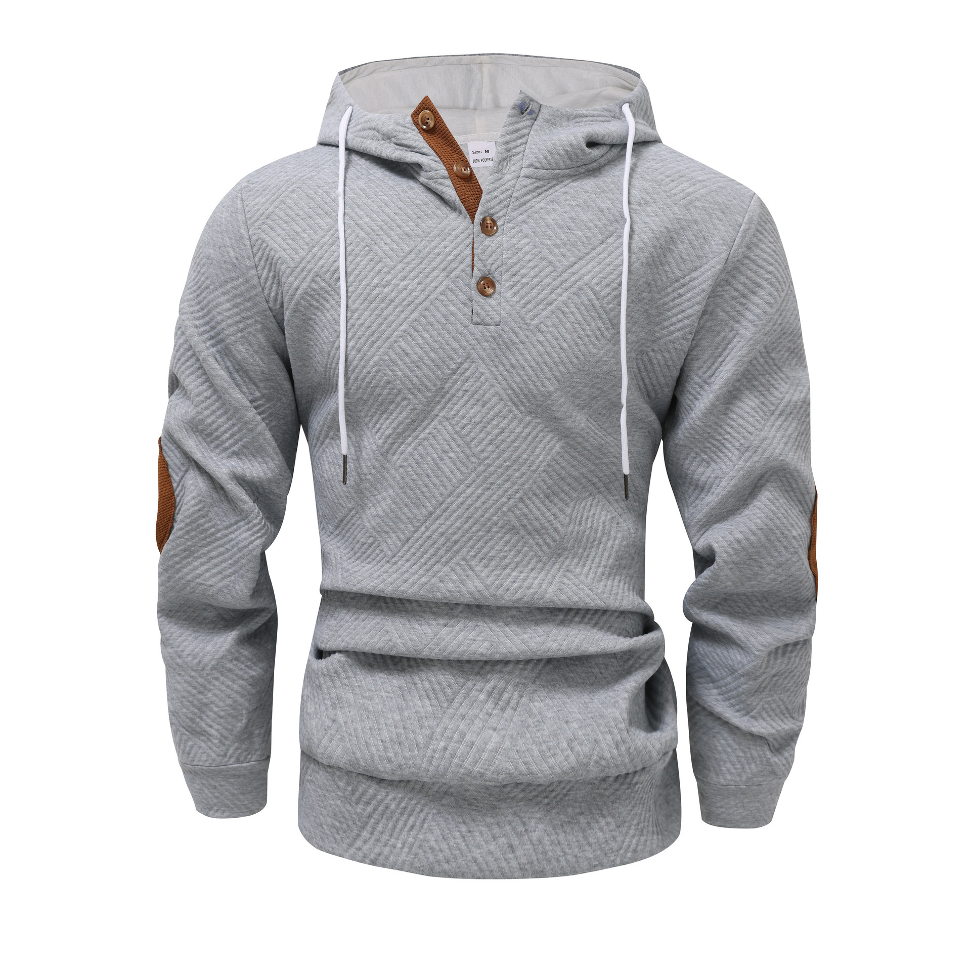 Men's Solid Color Jacquard Hooded Sweater Loose Sports And Leisure Coat