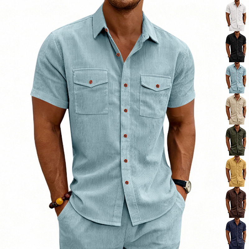 Men's Casual Loose-fit Workwear Short-Sleeve Lapel Shirt