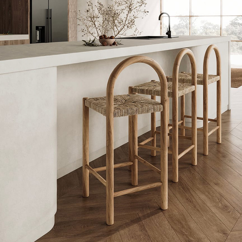 High-legged Solid Wood Bar Stool Dining Table Rattan Weave