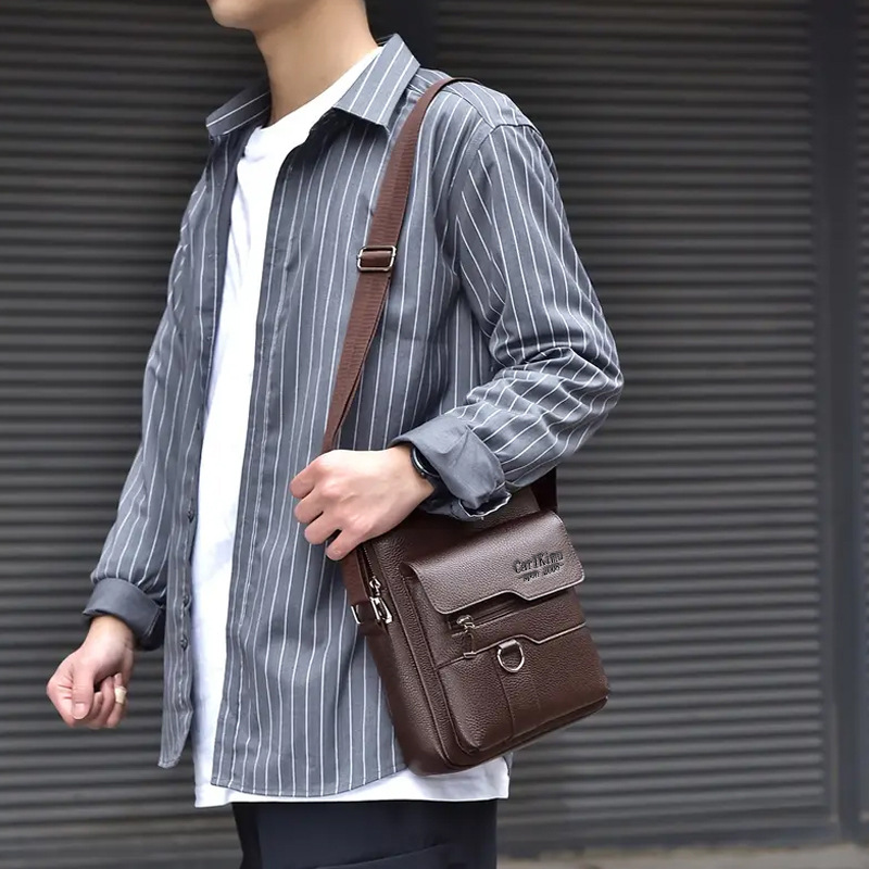 Mens Lychee-Grain Business Commuter Shoulder Crossbody Bag