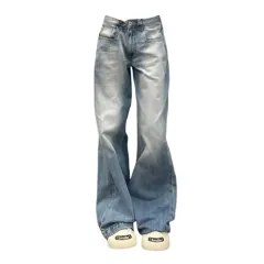Washed Wear-white Wide Leg Low Waist Jeans For Women Summer New - White - View 1