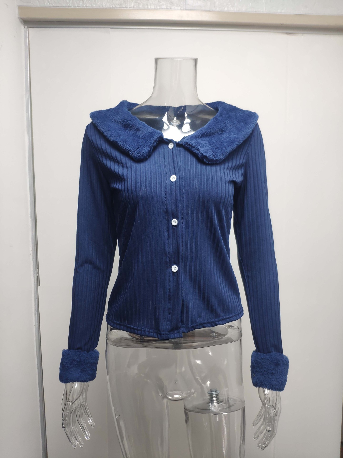 Title 16, Gebreide Jas Blouse met Wollen Kraag Lange Mouw...