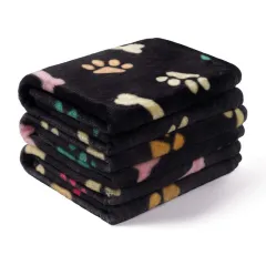 Pet Blanket Dog Cat Pad Warm Blanket Confetti Bone Dog's Paw Blanket - Black - View 1