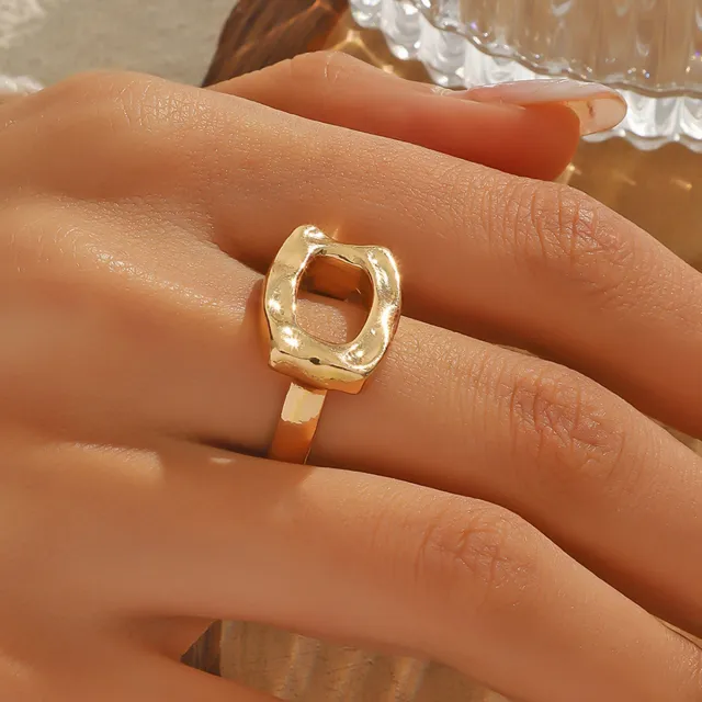 Exaggerated Metal Texture Glossy Round Simple Geometric Alloy Ring Kc Gold - Shop at LoveMi