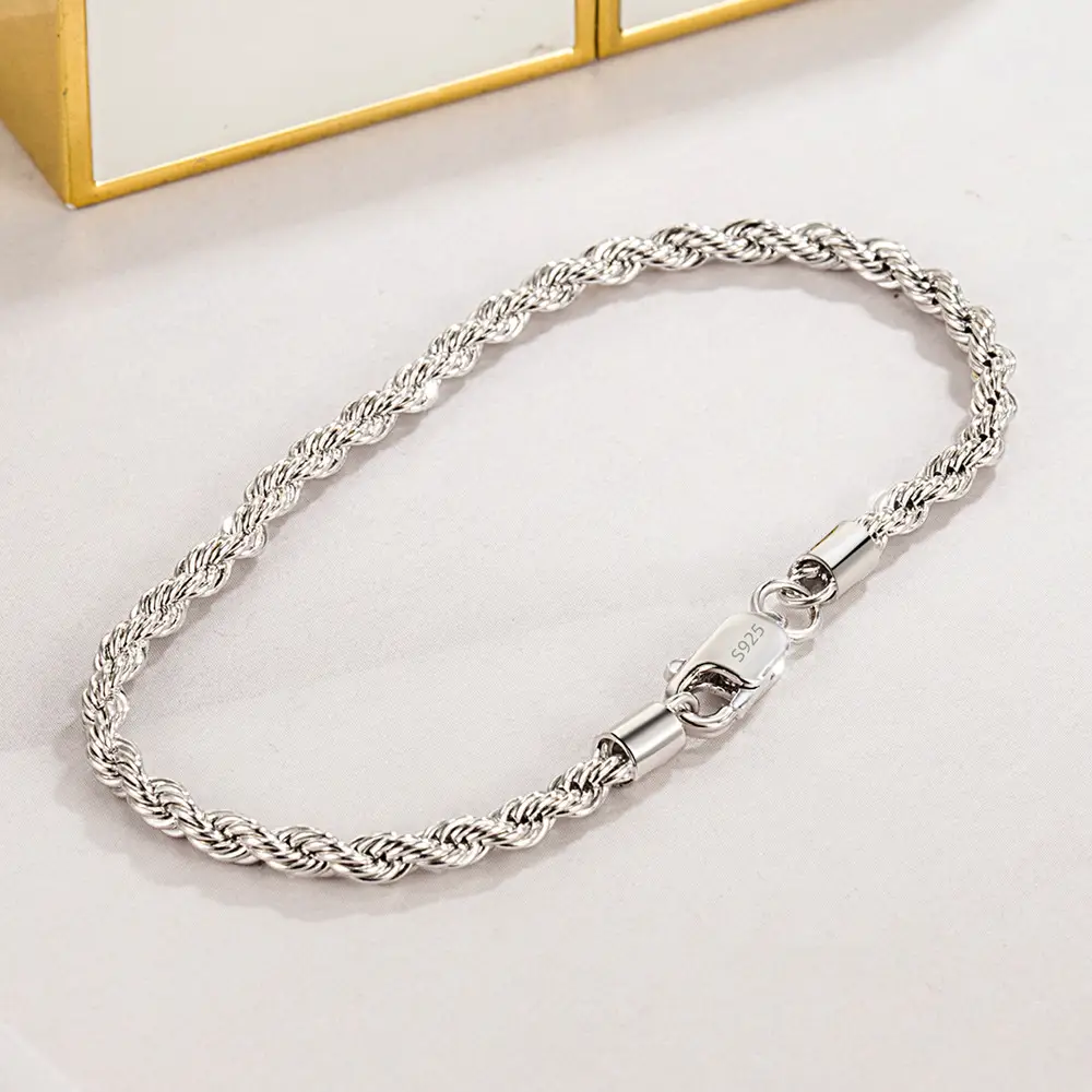 3MM Twisted Hemp Flowers Chain Bracelet Electroplating