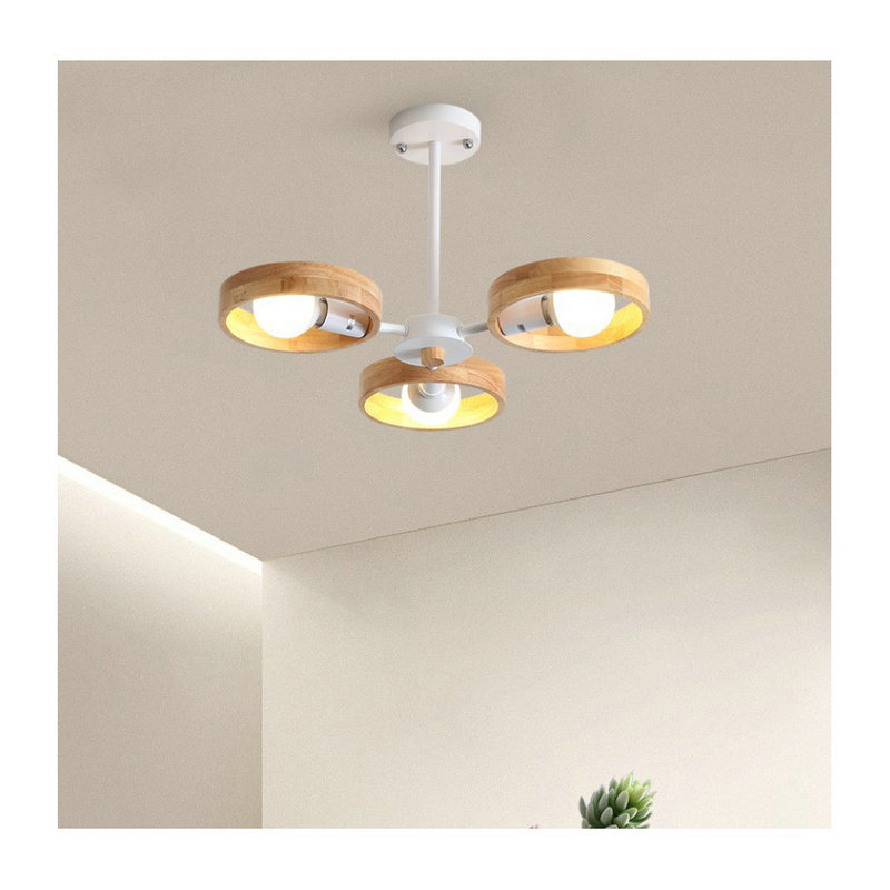 Nordic Simple Modern Original Wooden Circle Multi-head Chandelier - Image 2