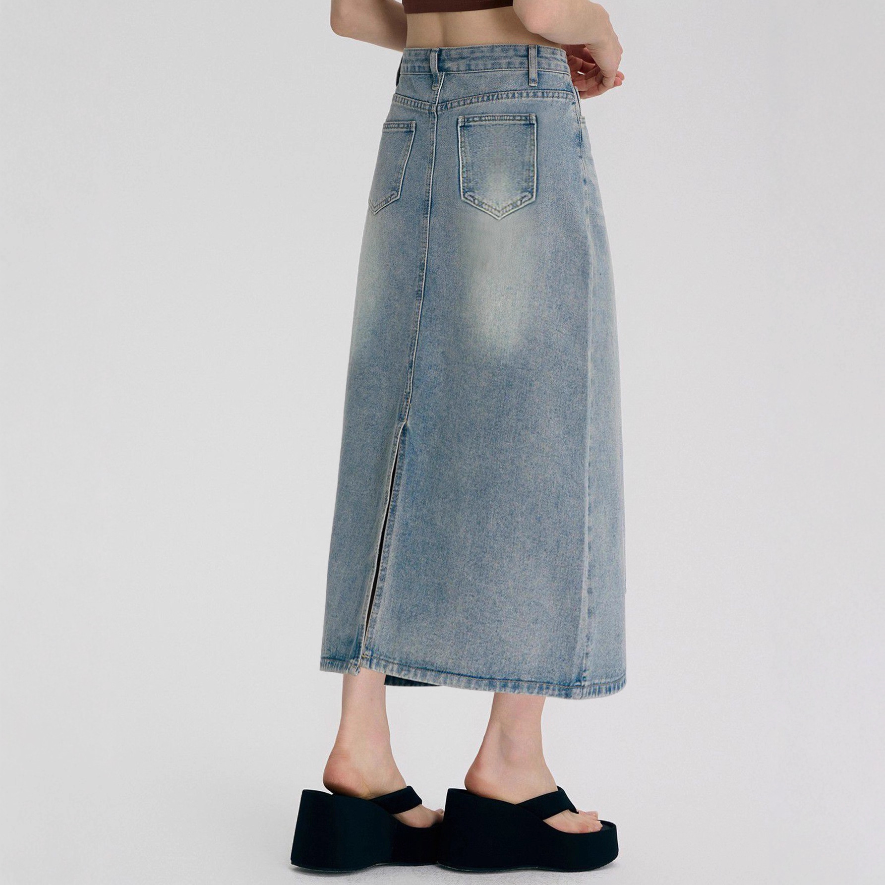 Retro Light-blue Figure-flattering A-line Skirt