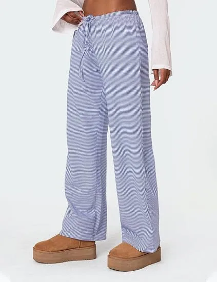 Women's Wide Leg Striped Floral Print Casual Jumpsuit Blue - Shop at LoveMi