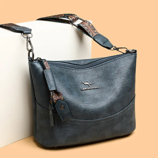 New Women's Bucket Bag Soft Leather One shoulder Crossbody Blue - Shop at LoveMi