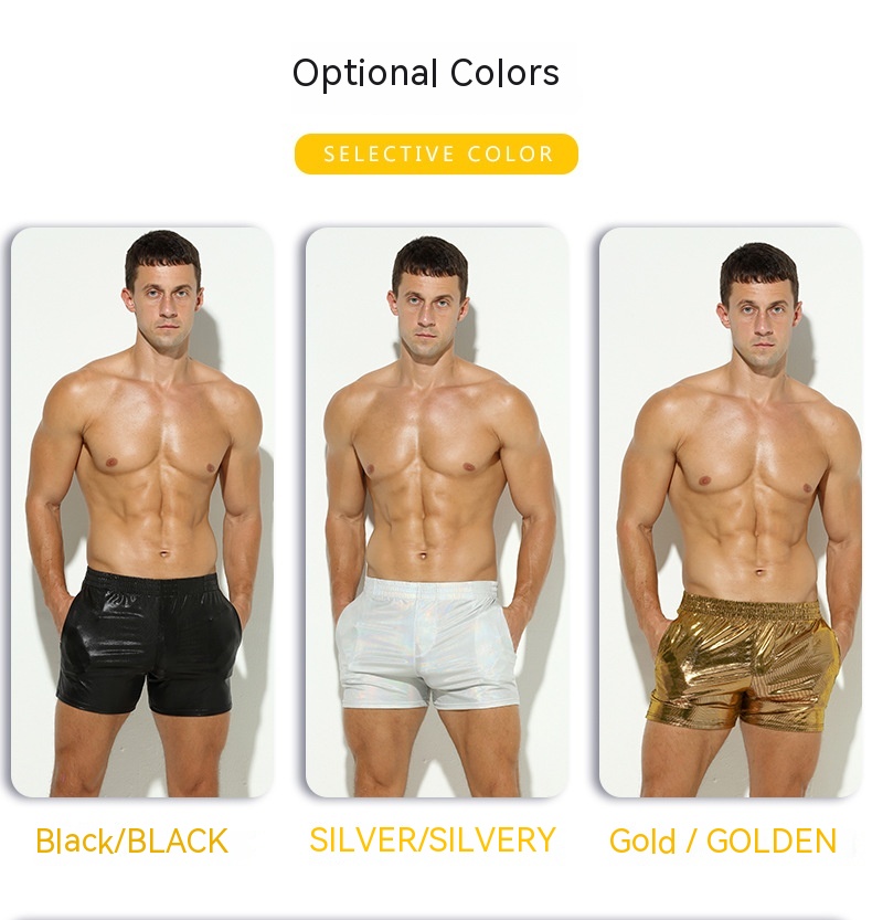 Men's Middle Pants Faux Leather Bright Striped Stretch Pants Stage Show Sports Plus Size Shorts