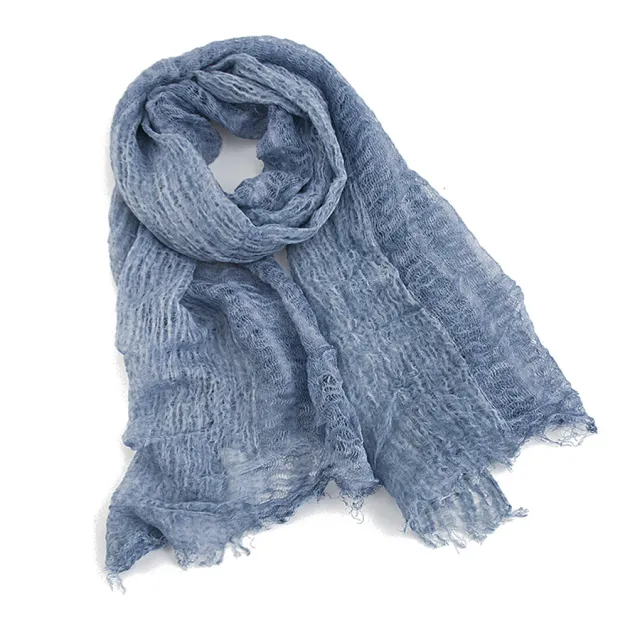 Solid Color Linen Scarf Retro Style Tassel Shawl For Women Denim Blue - Shop at LoveMi