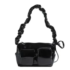 South Korea Niche Ins Casual Tote Bag Women's Large Capacity Pleated Multi-pocket - Black - View 1