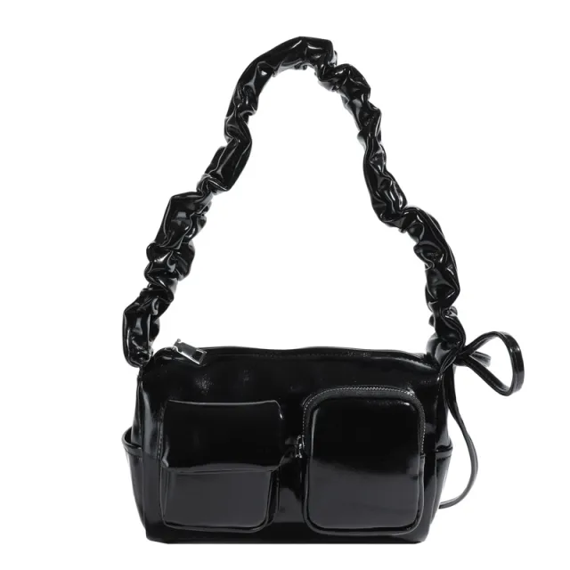 South Korea Niche Ins Casual Tote Bag Women's Large Capacity Pleated Multi pocket Black - Shop at LoveMi
