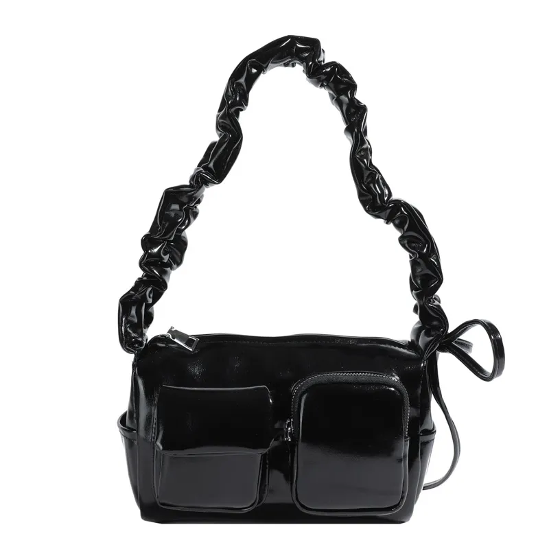 South Korea Niche Ins Casual Tote Bag Women's Large Capacity Pleated Multi-pocket - Black