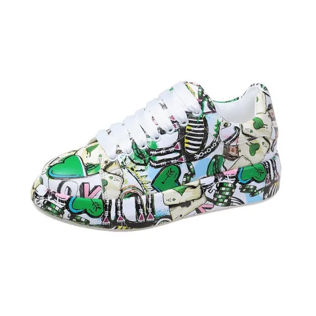 Women's Fashion Platform Casual Shoes Painted Sneakers Green - Shop at LoveMi